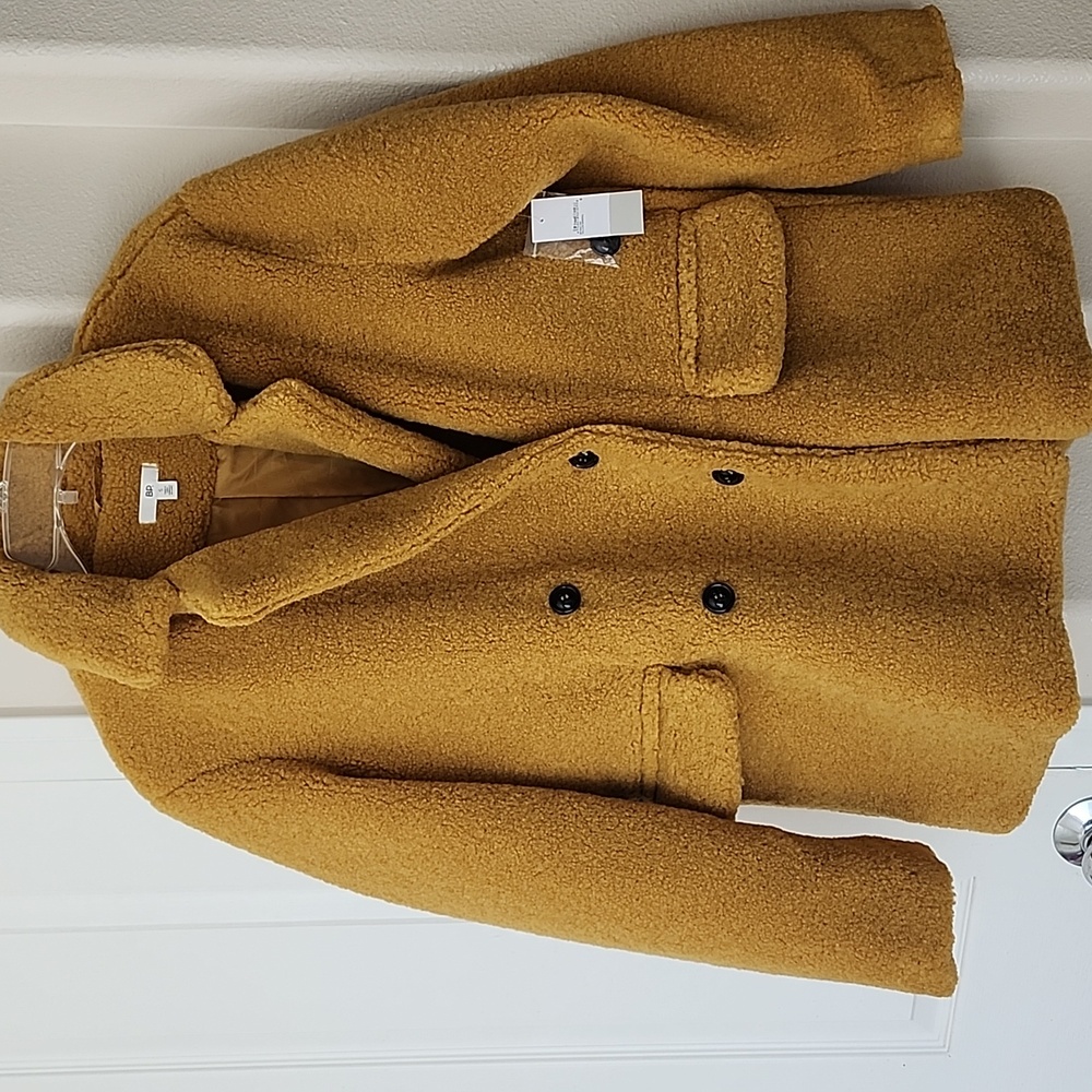 NWT BP. Nordstrom Double Breasted Faux Fur Teddy Coat Jacket Mustard Size S
